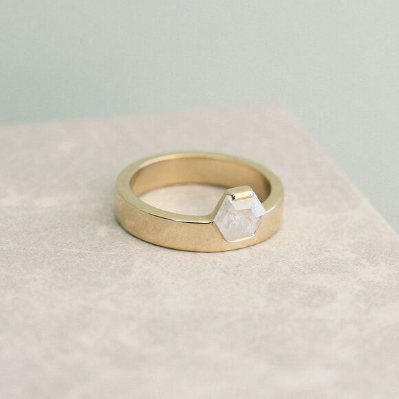 Hexagon Diamond Ring, 14k Yellow Gold - Picture 1 of 4